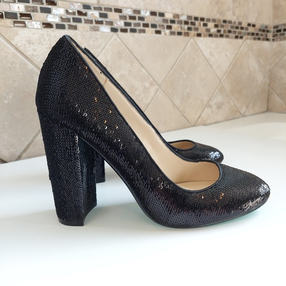 Betsey Johnson Shoes - Betsey Johnson SB Lou Black Sequin Block Heels Size 7.5